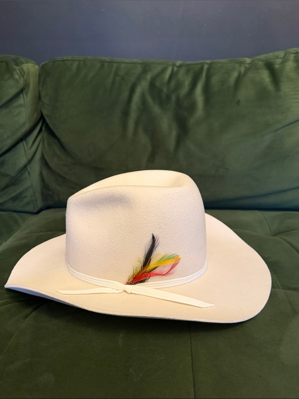 Smithbilt Cream Western Fedora with Colorful Feather Trim